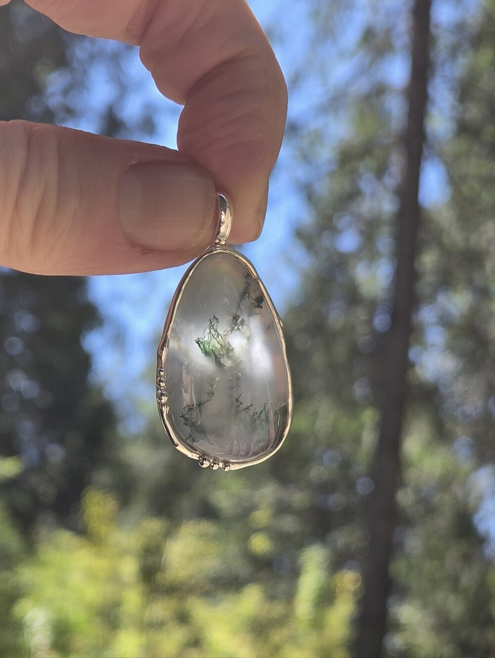 Moss Agate 28karat Natural Gemstone Sterling Pendant - Picture 6 of 8